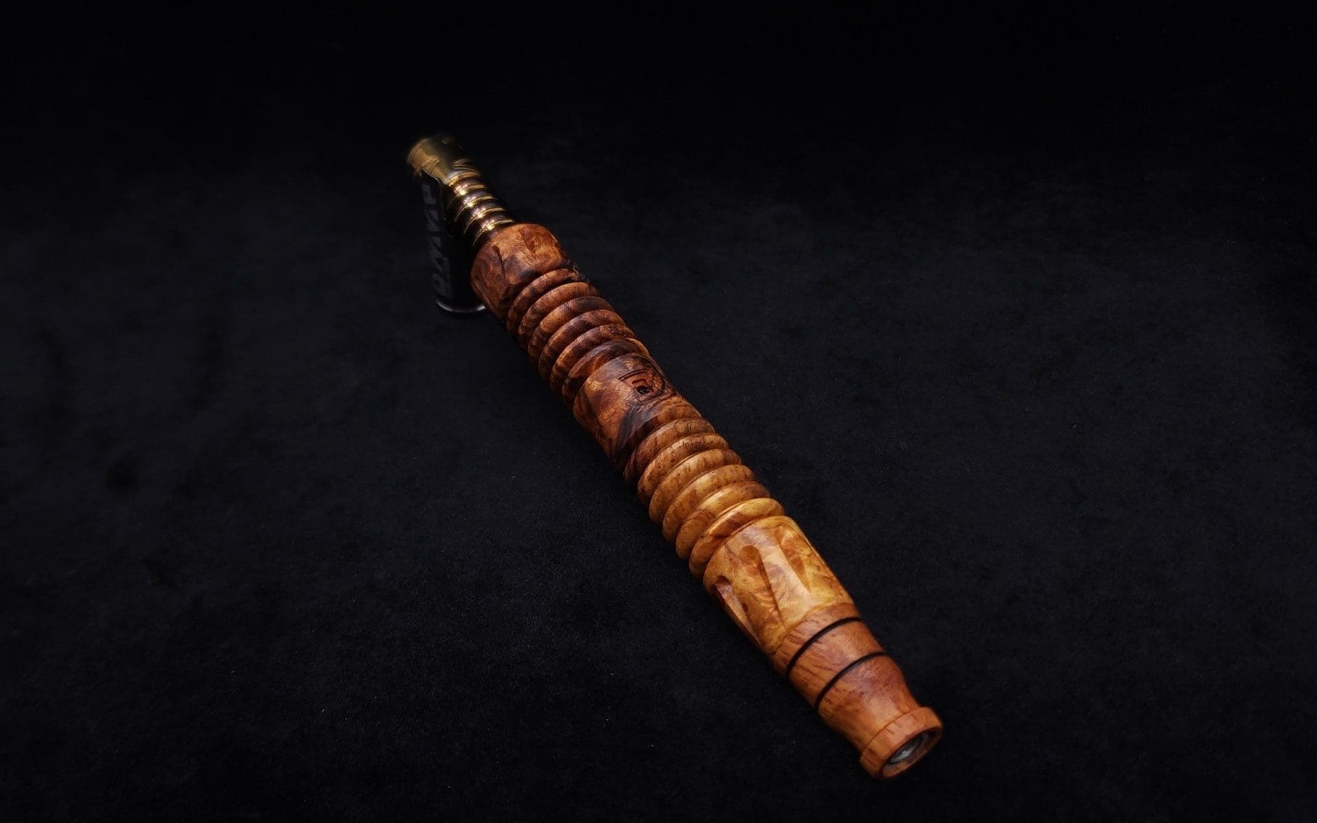 This image portrays Dynavap XL X-Fin Amboyna Burl Stem + Matching High Class M.P.-NEW! by Dovetail Woodwork.