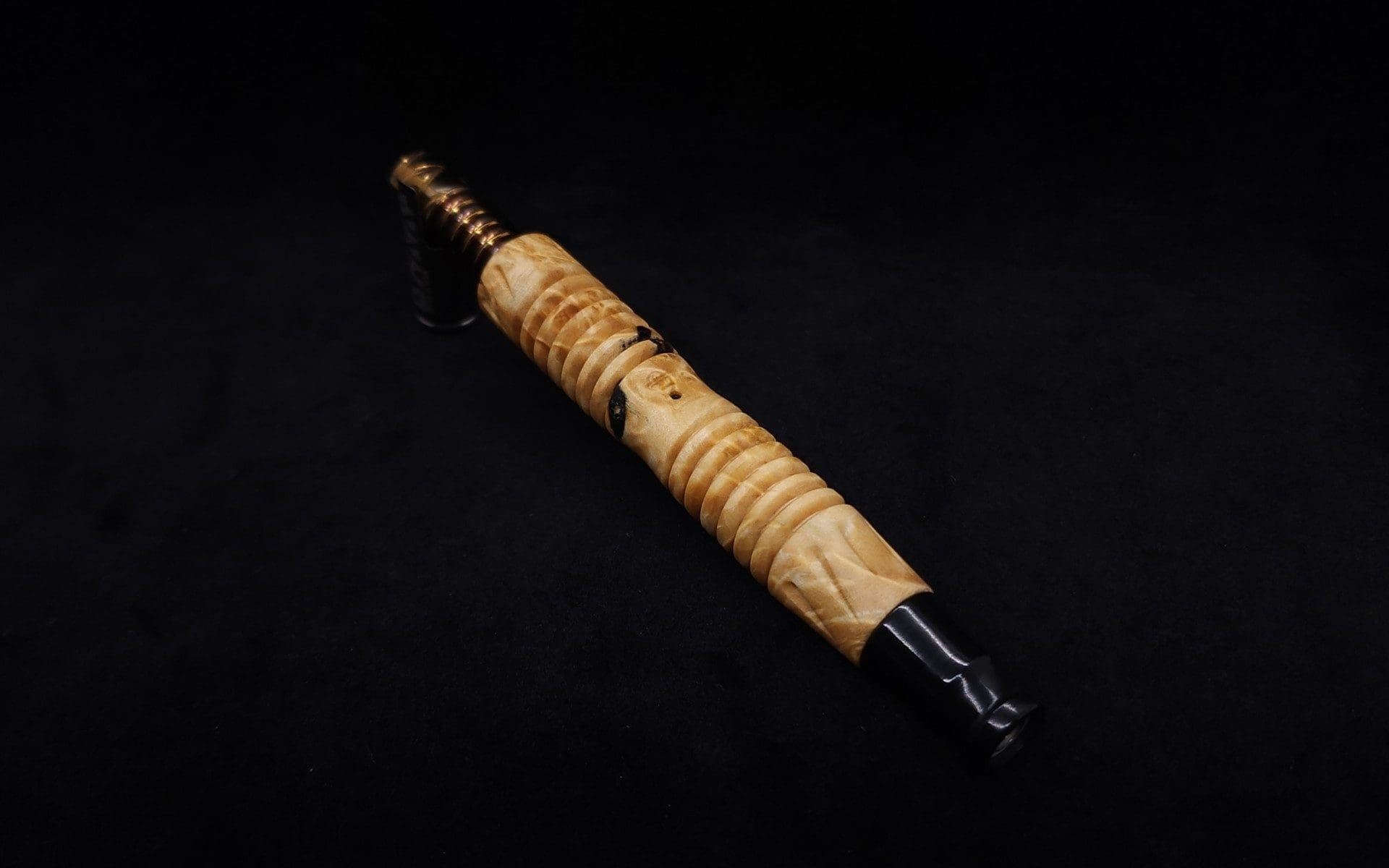 This image portrays Dynavap XL X-Fin Box Elder Burl Stem + Matched High Class M.P.-NEW! by Dovetail Woodwork.