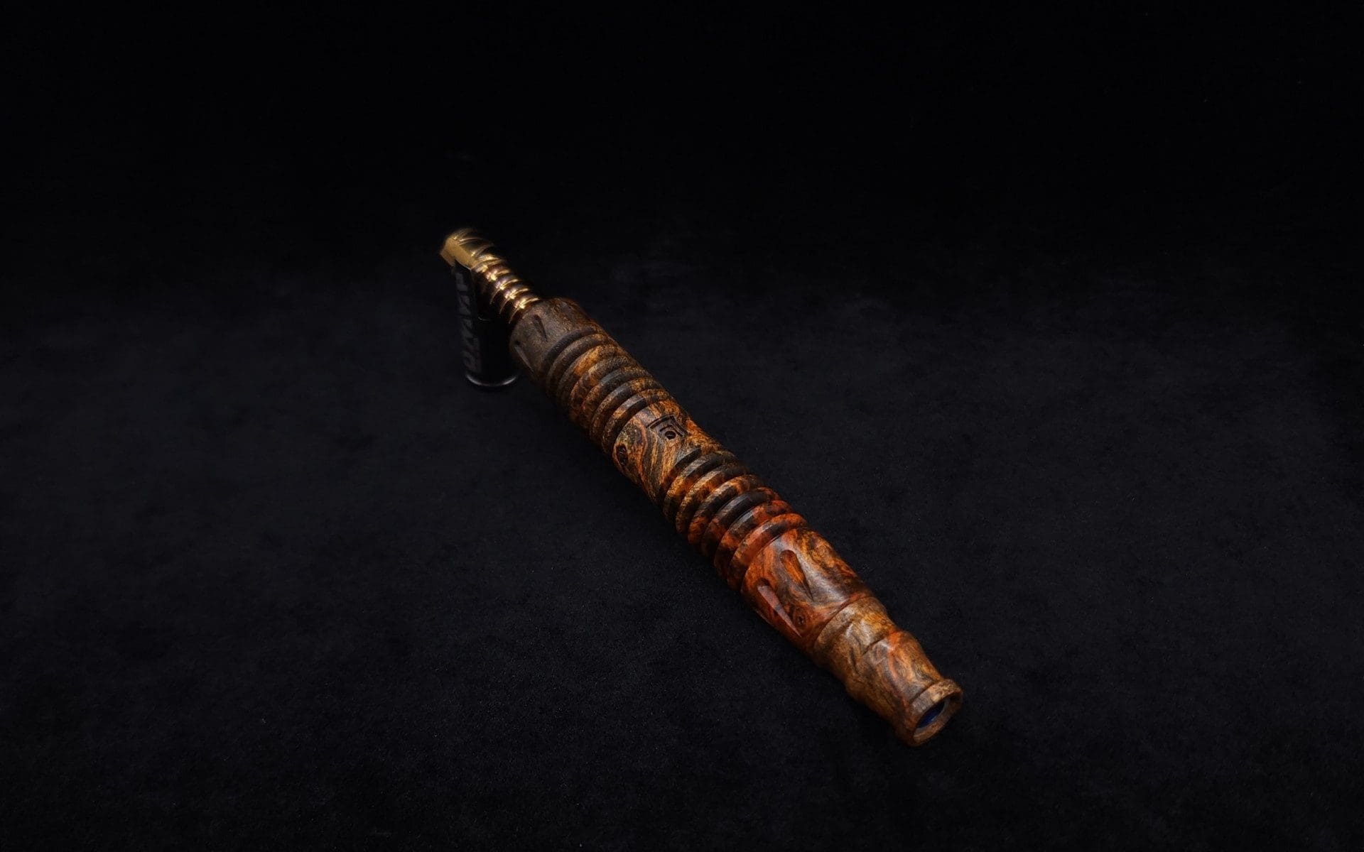 This image portrays Dynavap XL X-Fin Buckeye Burl Stem + Book-Matched High Class M.P.-NEW! by Dovetail Woodwork.