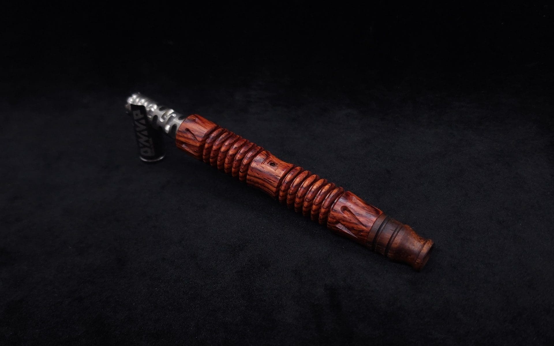 This image portrays Dynavap XL X-Fin Cocobolo Wood Stem + Matched High Class M.P.-NEW! by Dovetail Woodwork.