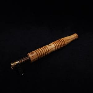 This image portrays Dynavap XL X-Fin Olivewood Stem + Book-Matched High Class M.P.-NEW! by Dovetail Woodwork.