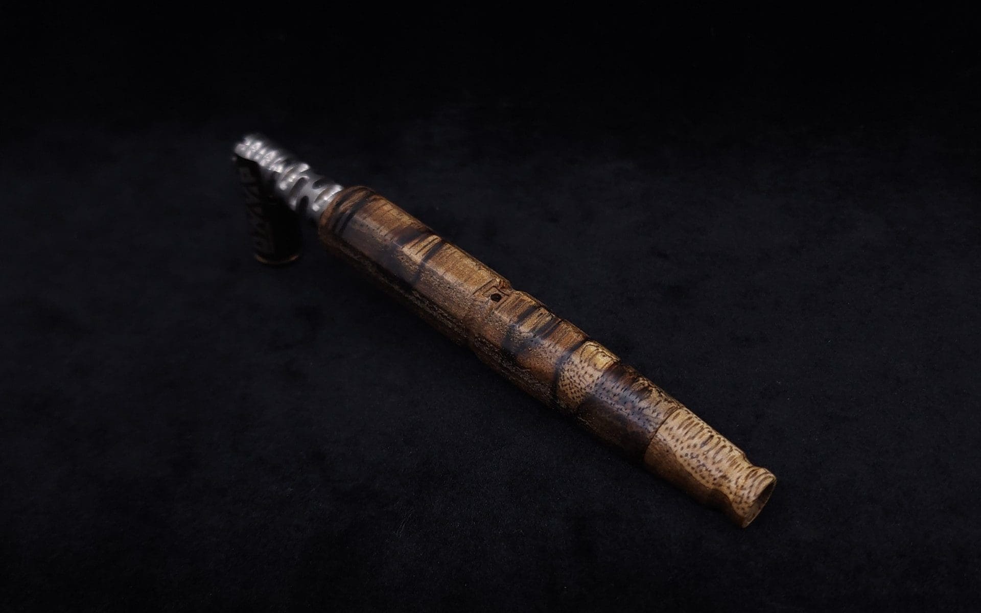 This image portrays Hexagonal Burl (No-Roll Design) XL Dynavap Stem + Book-Matched M.P. by Dovetail Woodwork.