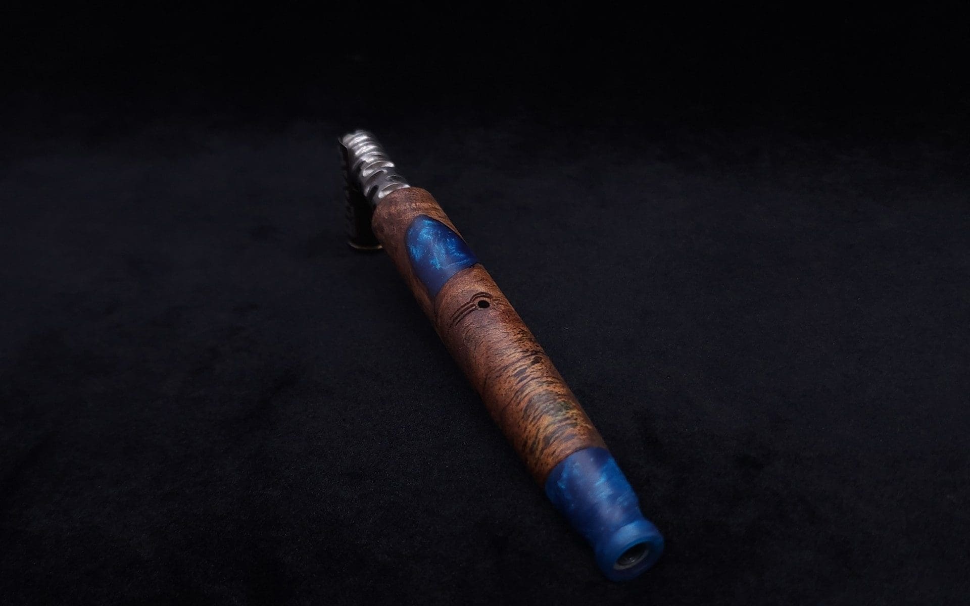 This image portrays Straight Taper Dynavap XL Burl Hybrid Stem + Book-Matched M.P. - NEW! by Dovetail Woodwork.