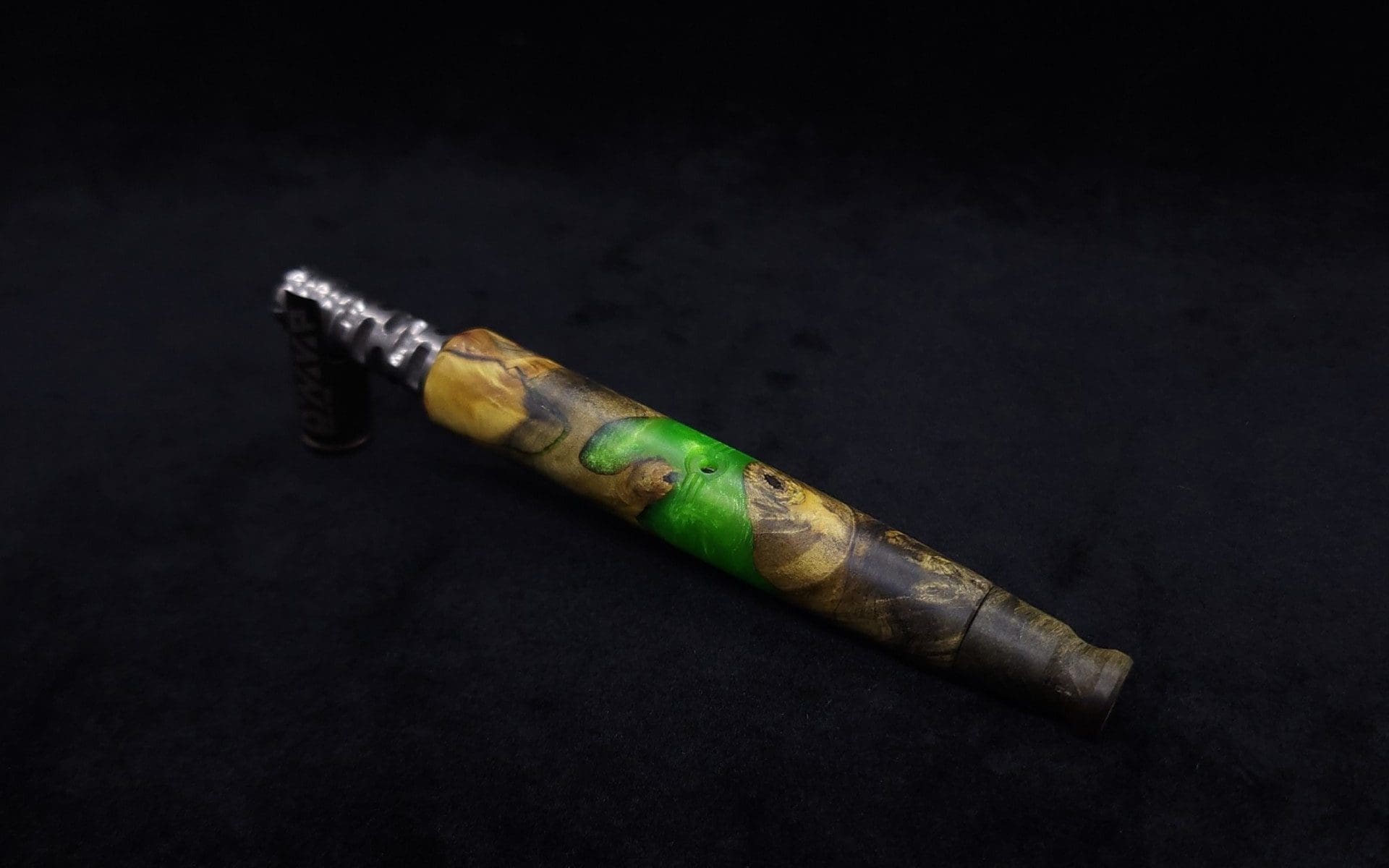 This image portrays Straight Taper Dynavap XL Burl Hybrid Stem + Book-Matched M.P. - NEW! by Dovetail Woodwork.