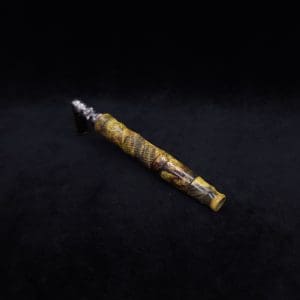 This image portrays Spiraled Hourglass XL Burl Hybrid Dynavap Stem + Book-Matched M.P. - NEW! by Dovetail Woodwork.