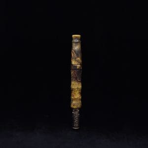 This image portrays Spiraled Hourglass XL Burl Hybrid Dynavap Stem + Book-Matched M.P. - NEW! by Dovetail Woodwork.