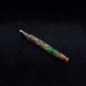 This image portrays Spiraled Cross-Cut XL Burl Hybrid Dynavap Stem + Matched M.P. - NEW! by Dovetail Woodwork.