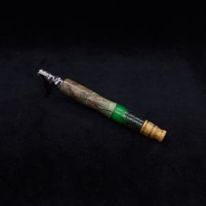 This image portrays Spiraled Cross-Cut XL Burl Hybrid Dynavap Stem + Matched M.P. - NEW! by Dovetail Woodwork.