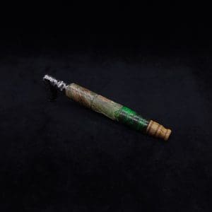 This image portrays Spiraled Cross-Cut XL Burl Hybrid Dynavap Stem + Matched M.P. - NEW! by Dovetail Woodwork.