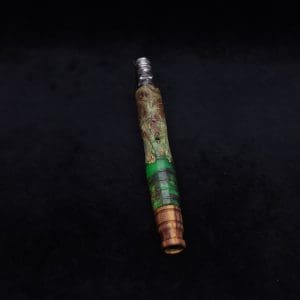 This image portrays Spiraled Cross-Cut XL Burl Hybrid Dynavap Stem + Matched M.P. - NEW! by Dovetail Woodwork.