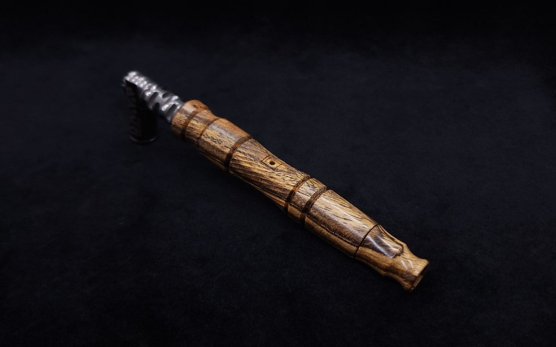 This image portrays Spiraled Hourglass XL Burl Dynavap Stem + Book-Matched M.P. - NEW! by Dovetail Woodwork.