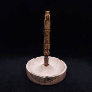 This image portrays Spiraled Hourglass XL Burl Dynavap Stem + Book-Matched M.P. - NEW! by Dovetail Woodwork.