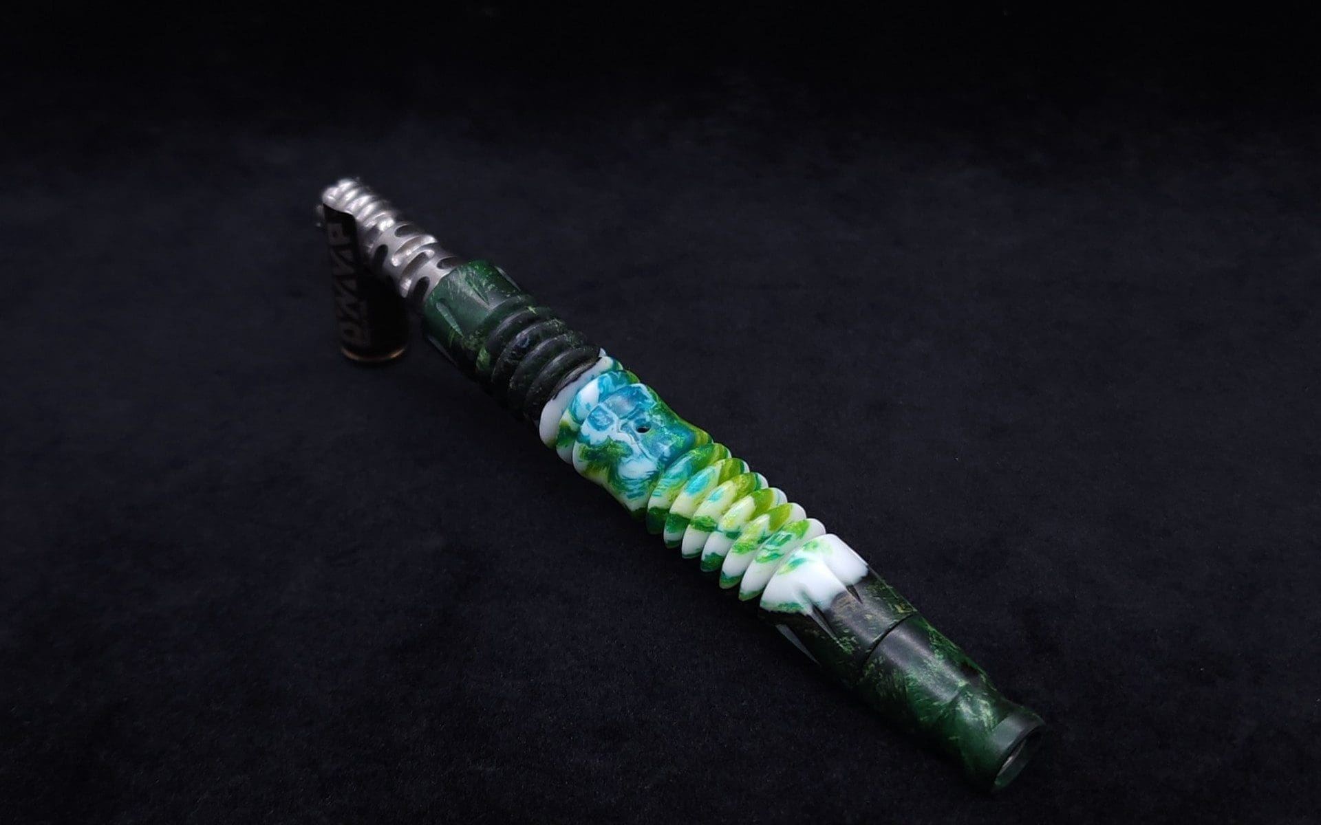 This image portrays Dynavap XL X-Fin Buckeye Burl Hybrid Stem + Book-Matched M.P.-NEW! by Dovetail Woodwork.