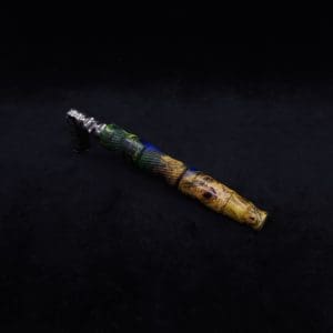 This image portrays Spiraled Hourglass XL Burl Hybrid Luminescent Dynavap Stem + Book-Matched M.P. - NEW! by Dovetail Woodwork.