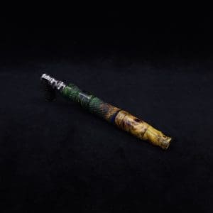 This image portrays Spiraled Hourglass XL Burl Hybrid Luminescent Dynavap Stem + Book-Matched M.P. - NEW! by Dovetail Woodwork.