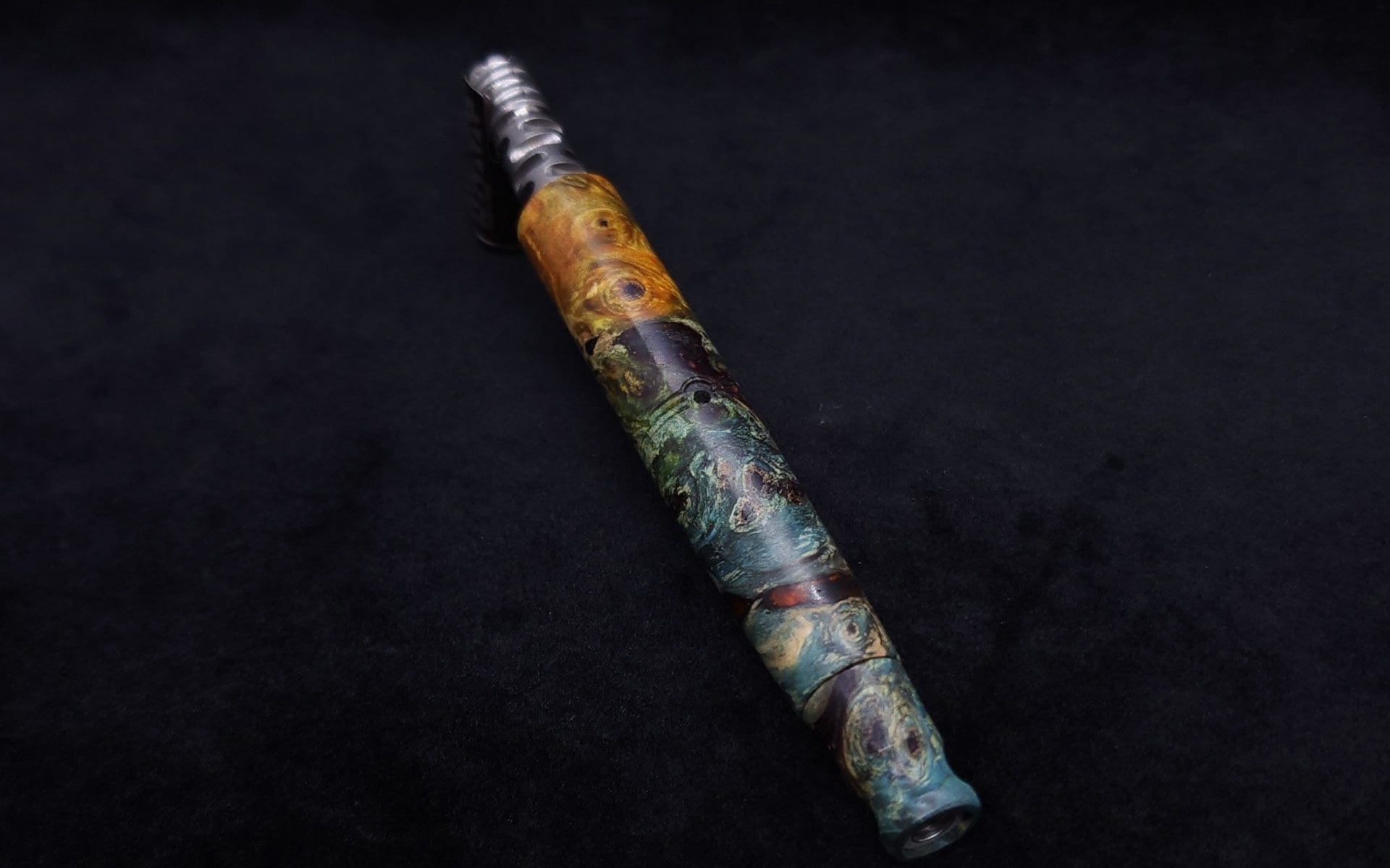 This image portrays Straight Taper Dynavap XL Burl Hybrid Stem + Book-Matched M.P. - NEW! by Dovetail Woodwork.