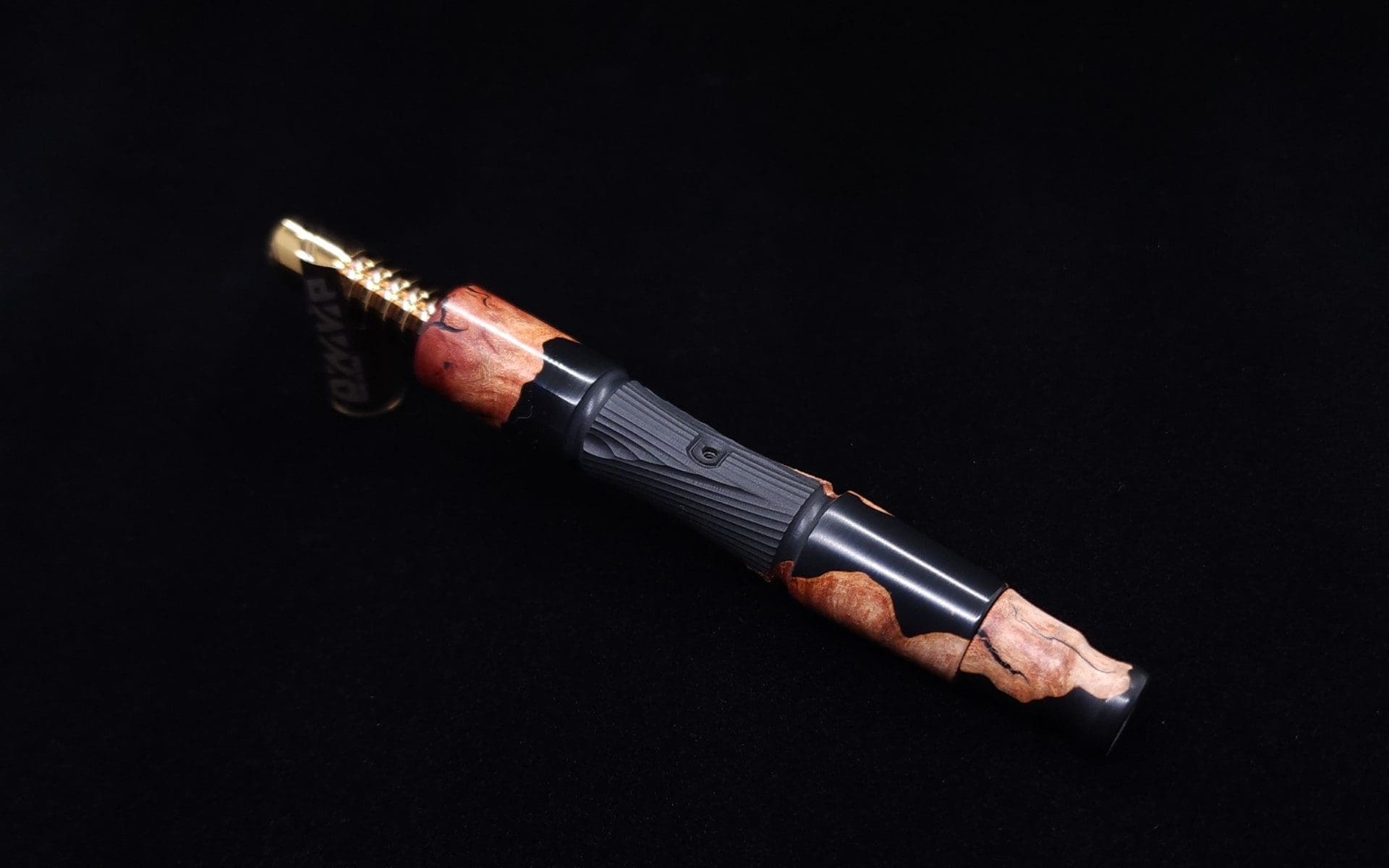 This image portrays Tri-Axial XL Manzanita Burl Hybrid Dynavap Stem + Book-Matched M.P. - NEW DESIGN! by Dovetail Woodwork.