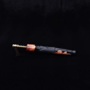 This image portrays Tri-Axial XL Manzanita Burl Hybrid Dynavap Stem + Book-Matched M.P. - NEW DESIGN! by Dovetail Woodwork.