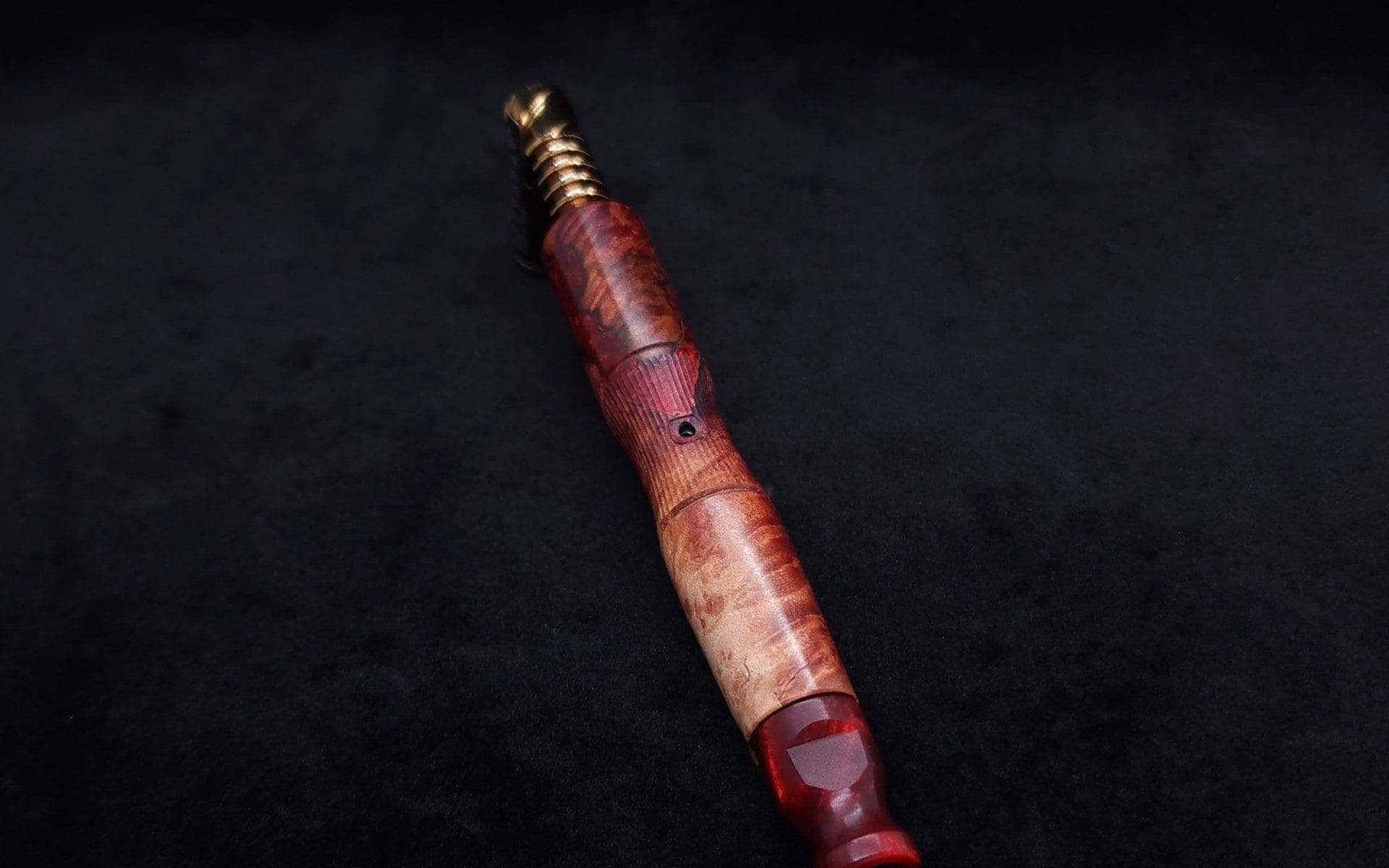 This image portrays Vaulted XL Burl Hybrid Dynavap Stem + Book-Matched Specialty Mouthpiece - NEW DESIGN ☘ by Dovetail Woodwork.
