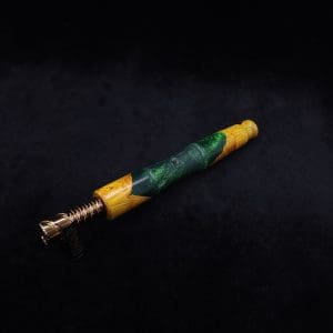 This image portrays Tri-Axial XL Burl Hybrid Dynavap Stem + Book-Matched M.P. - NEW DESIGN! by Dovetail Woodwork.