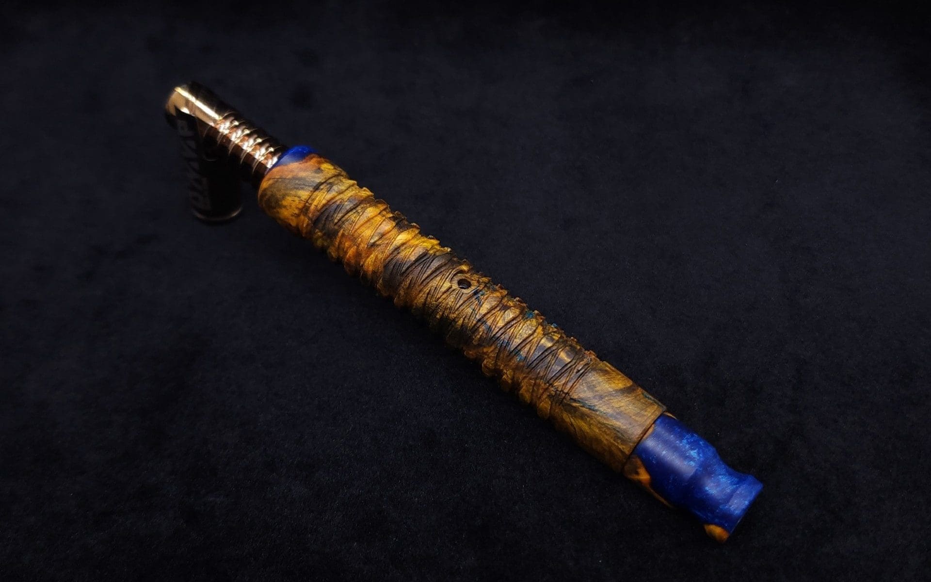 This image portrays 3D Interlaced XL Hybrid-Dynavap Stem + Book-Matched M.P. - New! by Dovetail Woodwork.