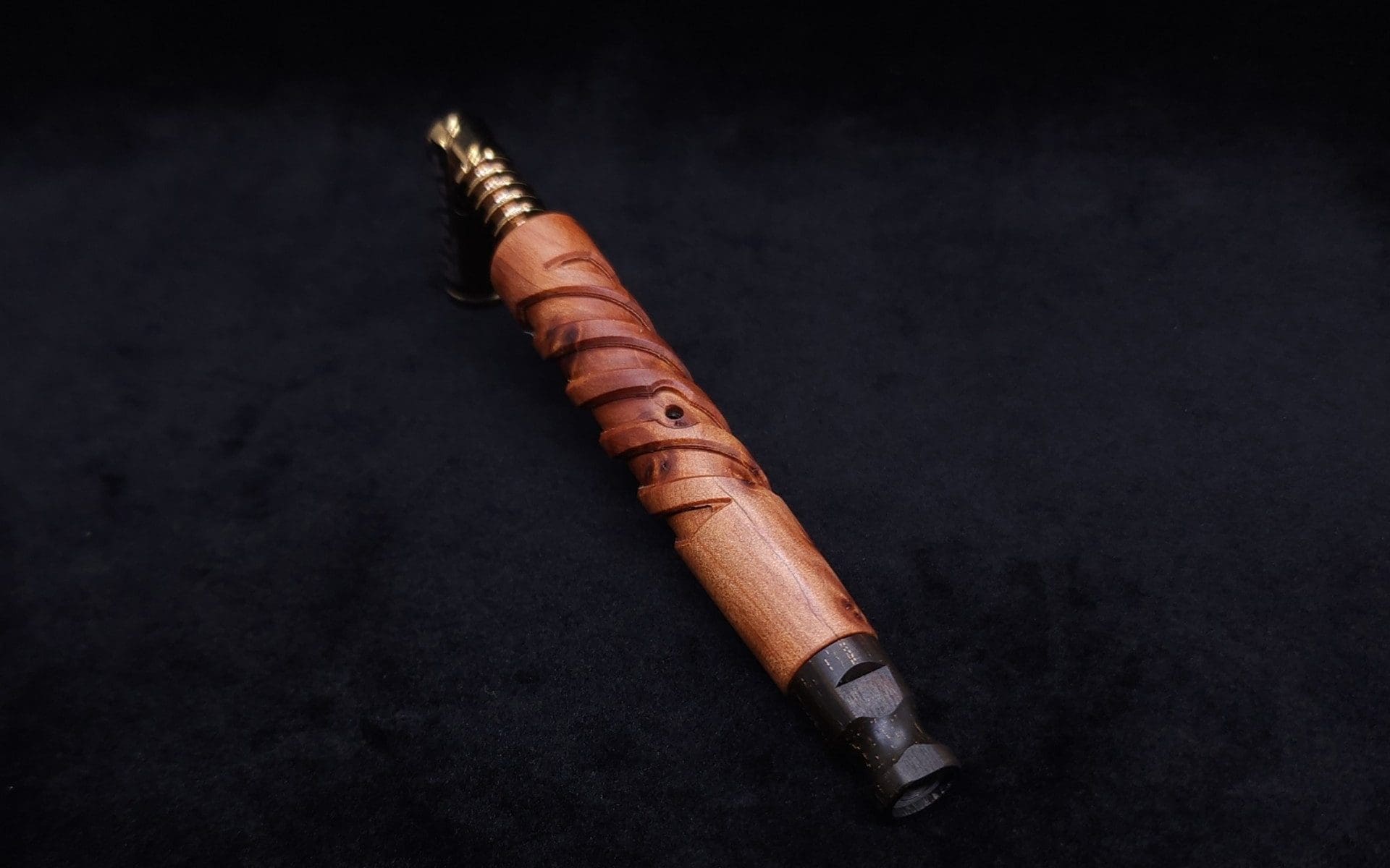 This image portrays Helical Dynavap XL Burl Stem + Matched Specialty Mouthpiece-NEW! by Dovetail Woodwork.
