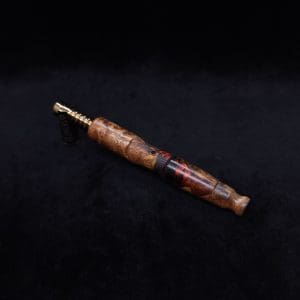 This image portrays Vaulted XL Rare Amboyna Burl Dynavap Stem + Book-Matched Mouthpiece - NEW DESIGN ☘ by Dovetail Woodwork.