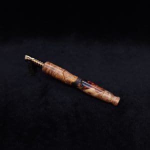 This image portrays Vaulted XL Rare Amboyna Burl Dynavap Stem + Book-Matched Mouthpiece - NEW DESIGN ☘ by Dovetail Woodwork.
