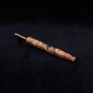 This image portrays Vaulted XL Rare Amboyna Burl Dynavap Stem + Book-Matched Mouthpiece - NEW DESIGN ☘ by Dovetail Woodwork.