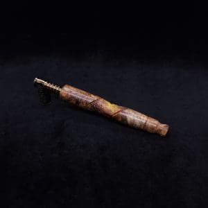 This image portrays Vaulted XL Rare Amboyna Burl Dynavap Stem + Book-Matched Mouthpiece - NEW DESIGN ☘ by Dovetail Woodwork.