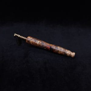 This image portrays Vaulted XL Rare Amboyna Burl Dynavap Stem + Book-Matched Mouthpiece - NEW DESIGN ☘ by Dovetail Woodwork.