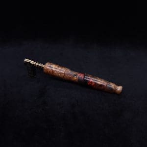 This image portrays Vaulted XL Rare Amboyna Burl Dynavap Stem + Book-Matched Mouthpiece - NEW DESIGN ☘ by Dovetail Woodwork.