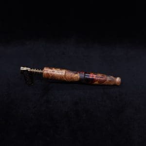 This image portrays Vaulted XL Rare Amboyna Burl Dynavap Stem + Book-Matched Mouthpiece - NEW DESIGN ☘ by Dovetail Woodwork.