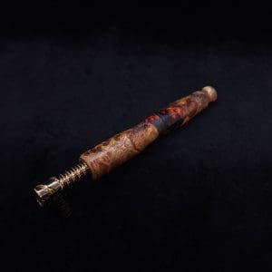 This image portrays Vaulted XL Rare Amboyna Burl Dynavap Stem + Book-Matched Mouthpiece - NEW DESIGN ☘ by Dovetail Woodwork.