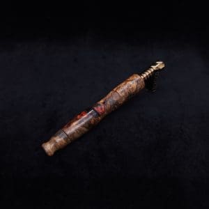This image portrays Vaulted XL Rare Amboyna Burl Dynavap Stem + Book-Matched Mouthpiece - NEW DESIGN ☘ by Dovetail Woodwork.