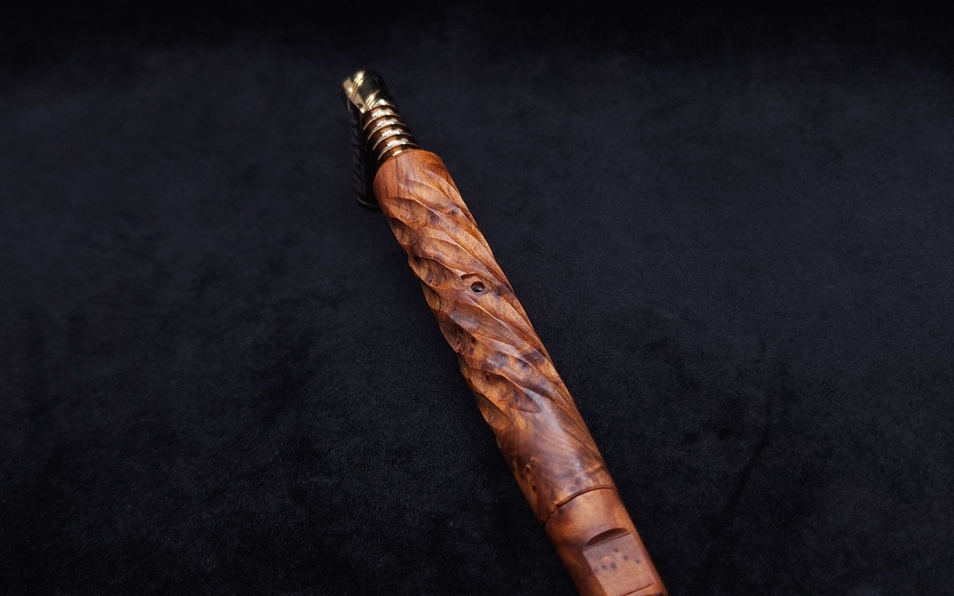 This image portrays Segmented Helix XL-Dynavap Stem + Book-Matched Flat Side M.P. - New! by Dovetail Woodwork.