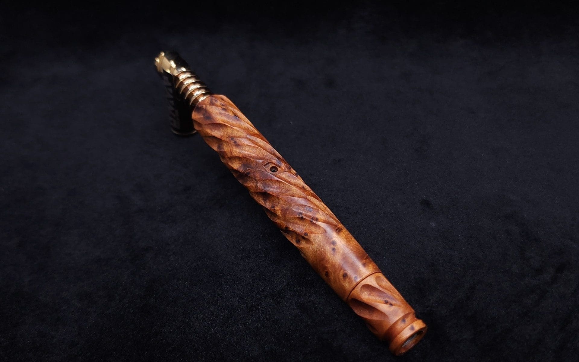 This image portrays Segmented Helix XL-Dynavap Stem + Book-Matched Helix M.P. - New! by Dovetail Woodwork.
