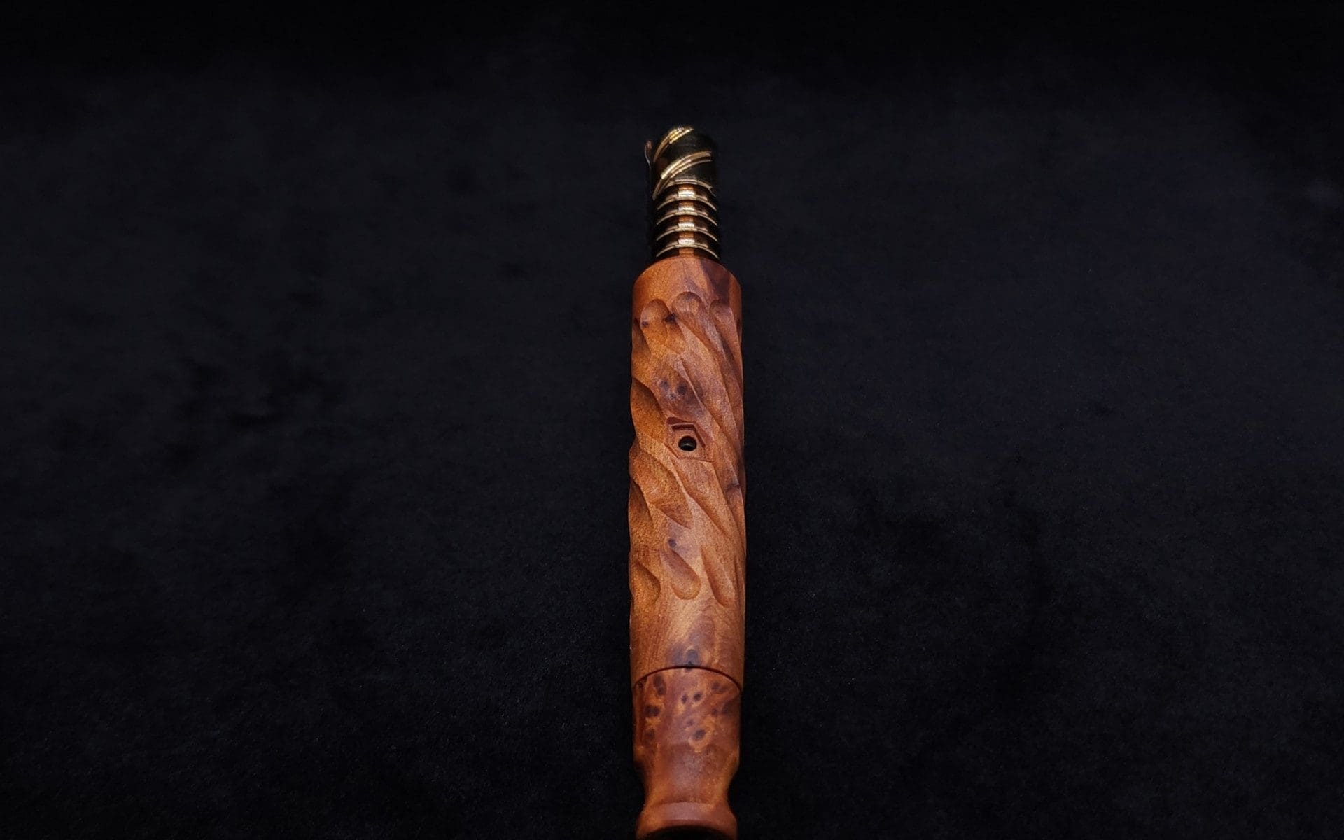 This image portrays Segmented Helix Thuya Burl-Dynavap Stem (Standard) + Matching M.P. - New! by Dovetail Woodwork.