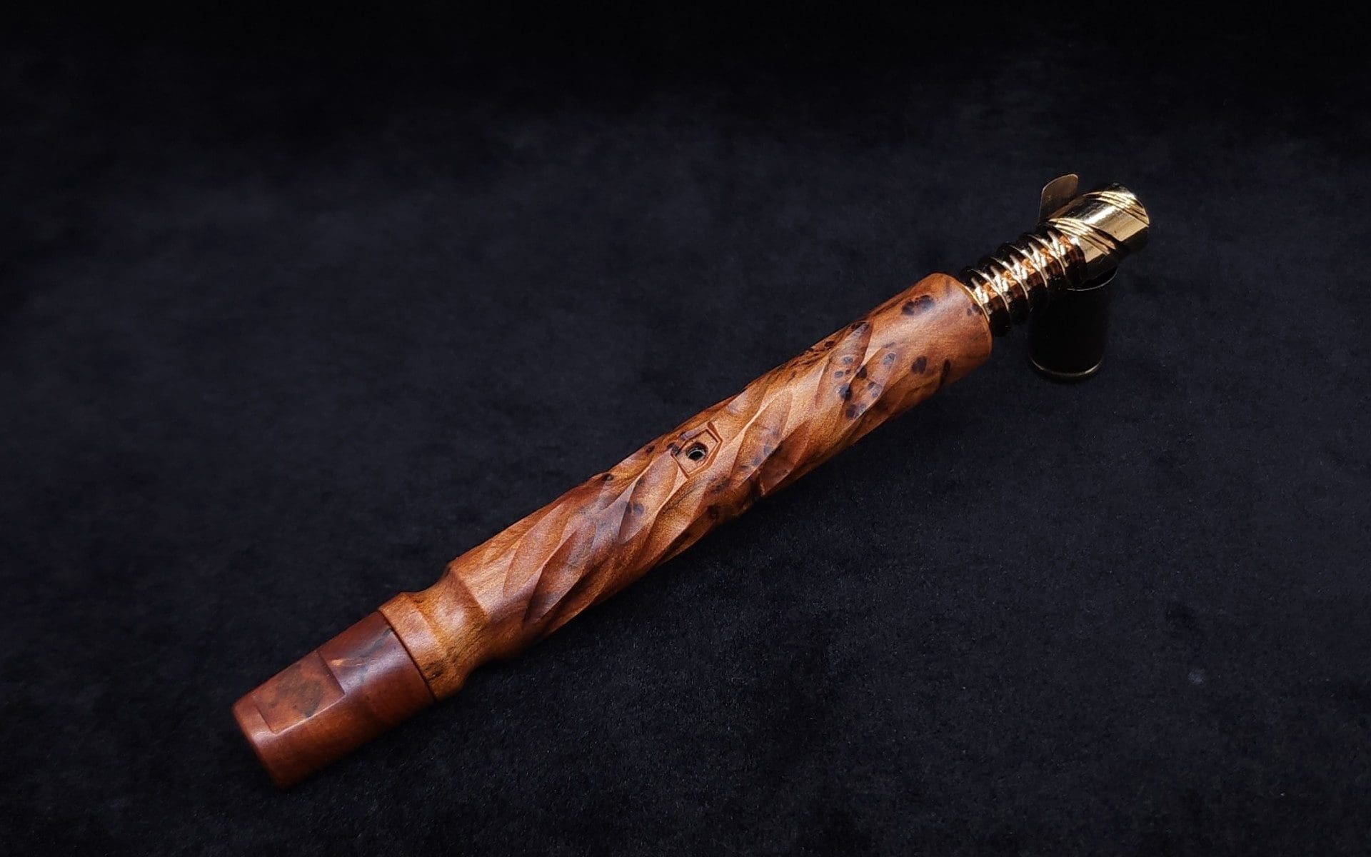This image portrays Segmented Helix XL-Dynavap Stem (Attenuated) + Book-Matched Flat Side M.P. - New! by Dovetail Woodwork.