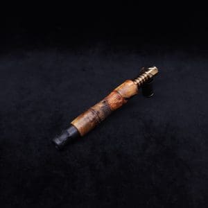 This image portrays Tri-Axial (Standard) Amboyna Burl Dynavap Stem + Matched M.P. - NEW! by Dovetail Woodwork.