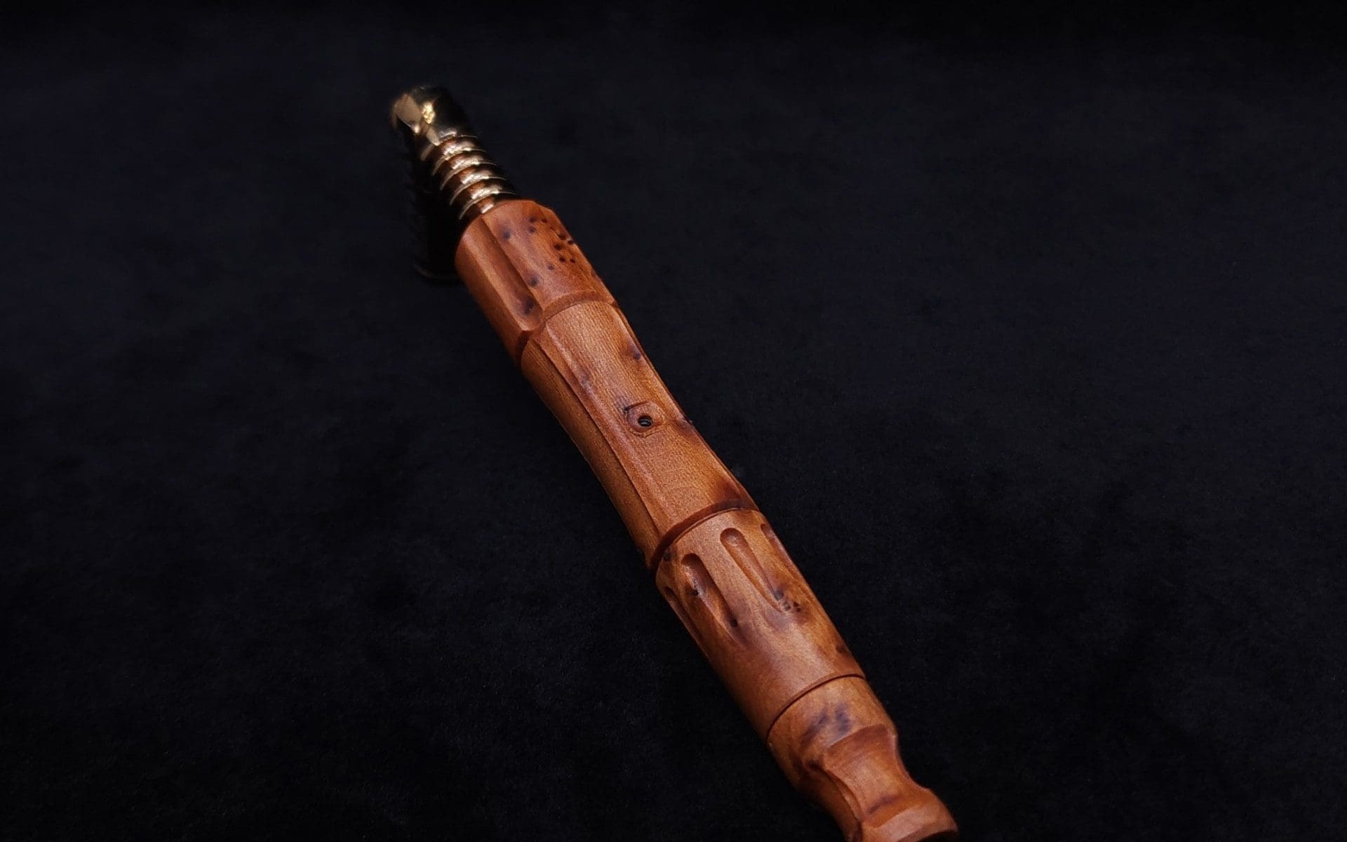 This image portrays The King's Stem XL Burl Wood Dynavap Midsection + Book-Matched M.P. - NEW DESIGN ☘ by Dovetail Woodwork.