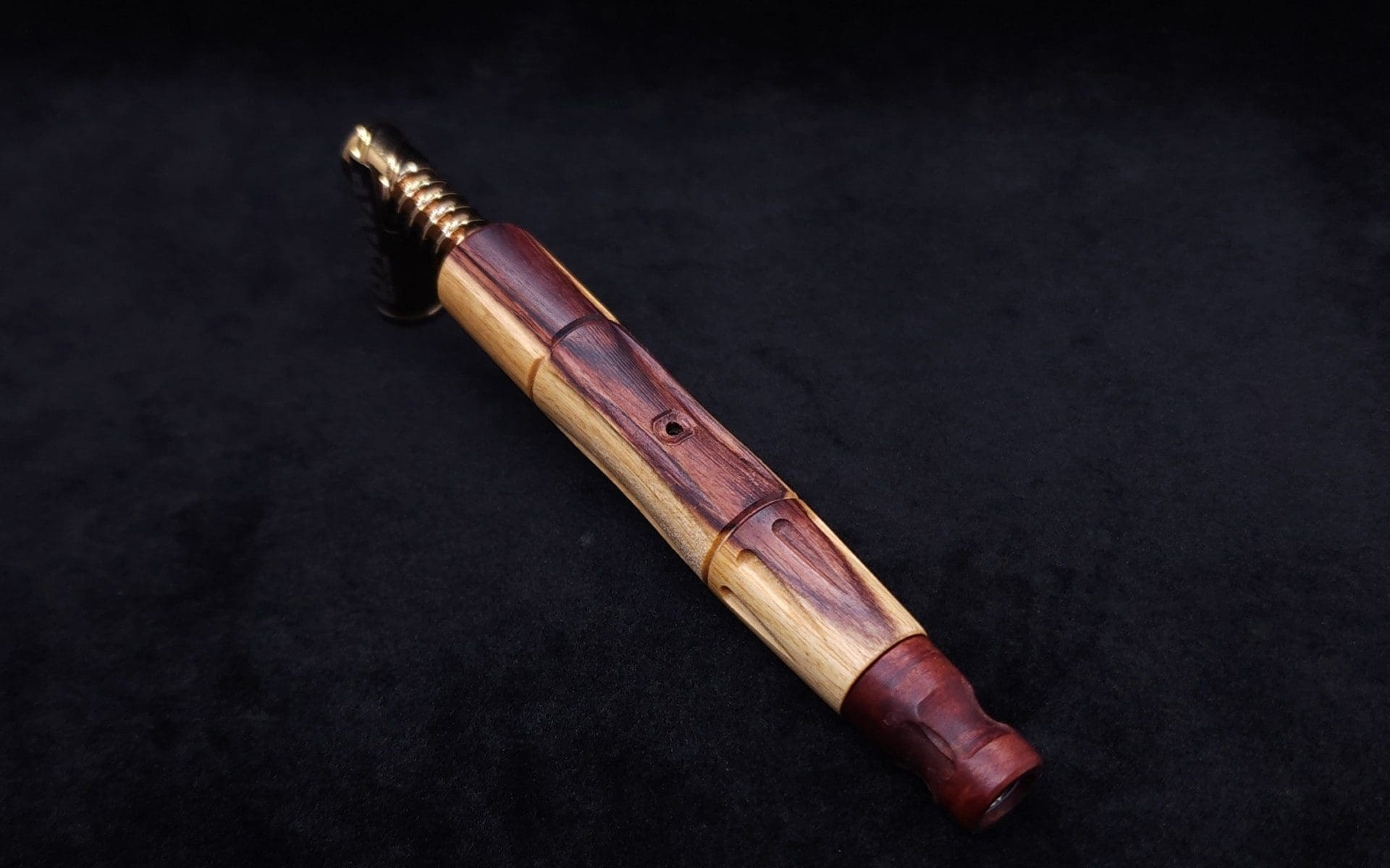 This image portrays The King's Stem XL Kingwood Dynavap Midsection + Matched Manzaniti Burl M.P. - NEW DESIGN ☘ by Dovetail Woodwork.