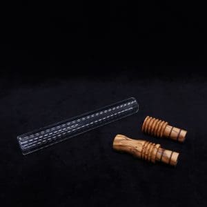 This image portrays Dynavap 3XL Boro-Glass/Olivewood Burl Specialty Stem Setup-NEW! by Dovetail Woodwork.