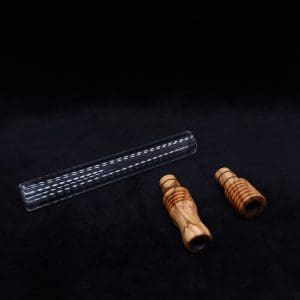 This image portrays Dynavap 3XL Boro-Glass/Olivewood Burl Specialty Stem Setup-NEW! by Dovetail Woodwork.