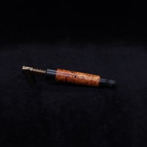 This image portrays Blunt (Standard) Dynavap Burl Stem + Ebony Matched M.P. - Exhibition Grade Amboyna Burl ☘ by Dovetail Woodwork.