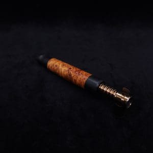 This image portrays Blunt (Standard) Dynavap Burl Stem + Ebony Matched M.P. - Exhibition Grade Amboyna Burl ☘ by Dovetail Woodwork.