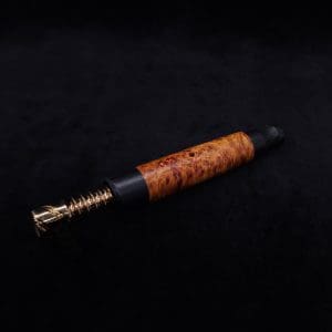 This image portrays Blunt (Standard) Dynavap Burl Stem + Ebony Matched M.P. - Exhibition Grade Amboyna Burl ☘ by Dovetail Woodwork.