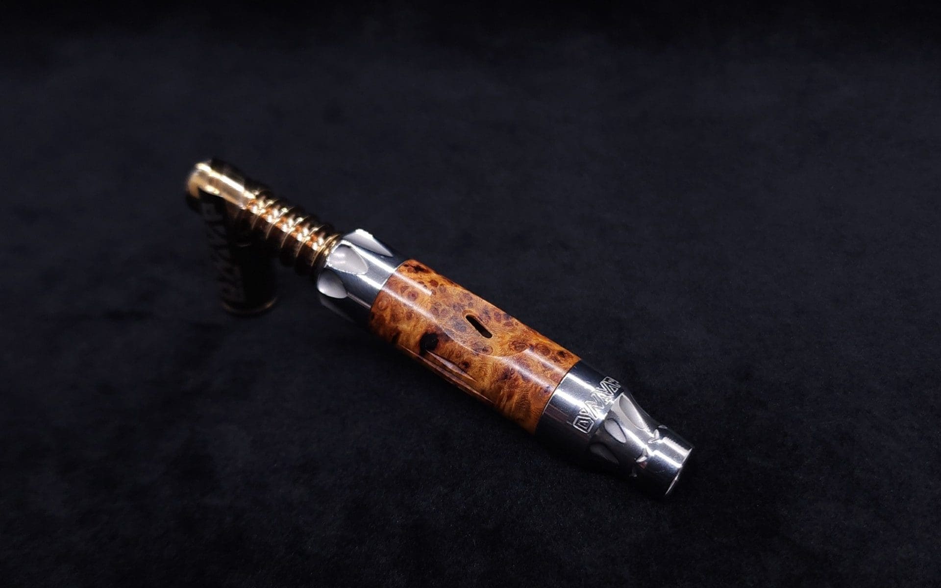 This image portrays Vong[i] Burl Wood Sleeve-Exhibition Grade Amboyna Burl Wood by Dovetail Woodwork.
