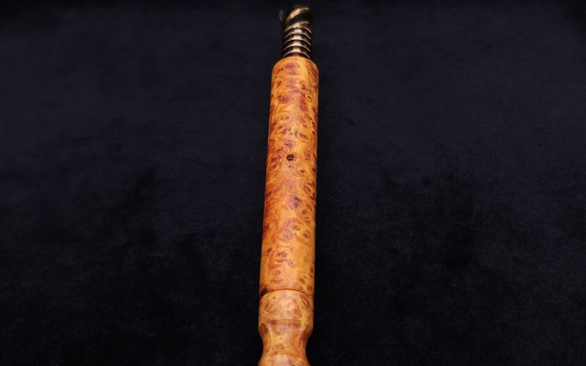 This image portrays Blunt XL Dynavap Burl Stem + Book-Matched M.P. - Exhibition Grade Amboyna Burl ☘ by Dovetail Woodwork.