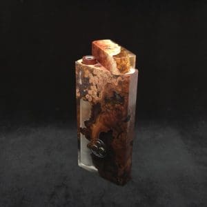 This image portrays Dynavap Dugout Device/Material Storage Case-Manzanita Burl Hybrid XL by Dovetail Woodwork.